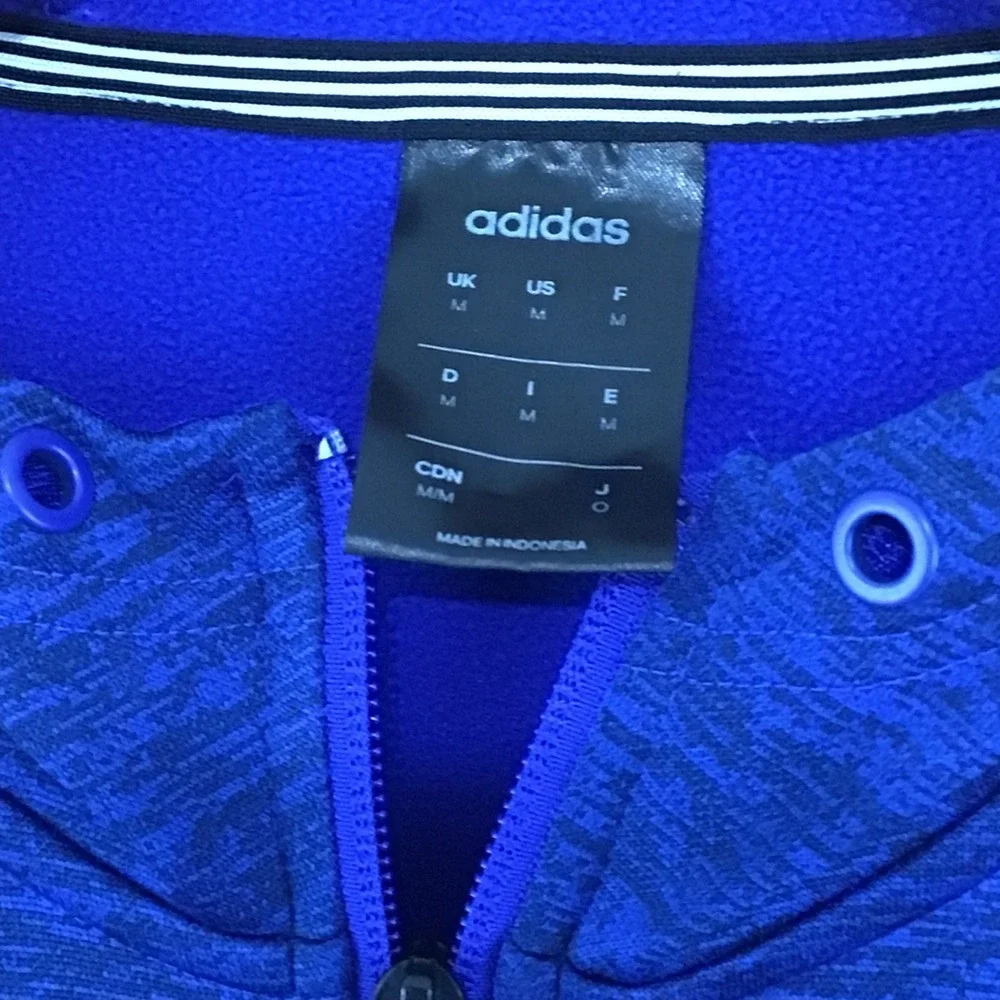 Adidas Men Size M Blue Heather Full‎ Zip Hoodie 3 Stripe Logo Activewear